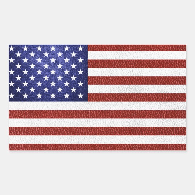 Sticker Rectangulaire Drapeau Faux Rouge Blanc Bleu Cuir USA (Devant)