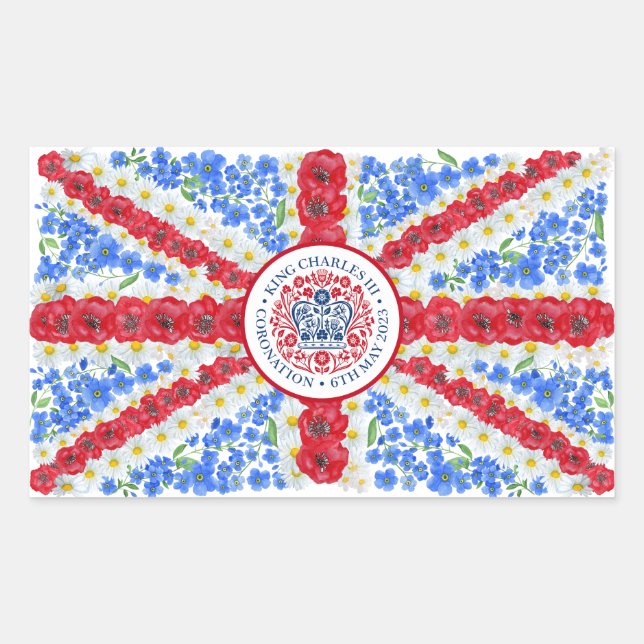 Sticker Rectangulaire Drapeau floral du Royaume-Uni (Devant)