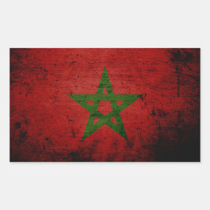 Sticker Rectangulaire Drapeau grunge noir du Maroc