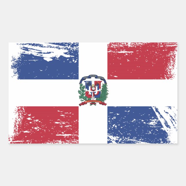 Sticker Rectangulaire Drapeau Grunge République Dominicaine (Devant)