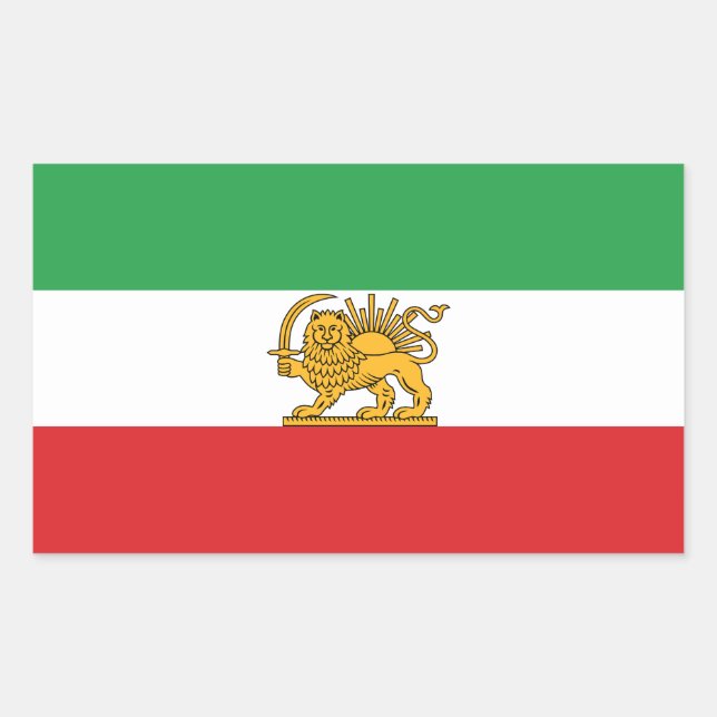 Sticker Rectangulaire Drapeau Historique Original du Lion et Soleil Iran (Devant)