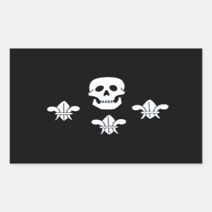STICKER RECTANGULAIRE DRAPEAU JOLLY ROGER ET TROIS LIEUX