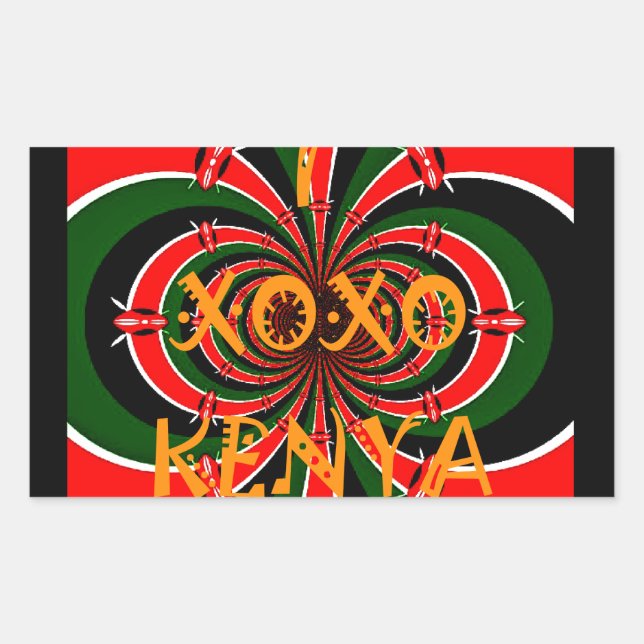 Sticker Rectangulaire Drapeau Kenya d'inspiration africaine - Art Abstra (Devant)