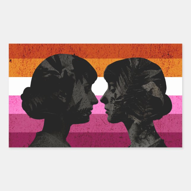 Sticker Rectangulaire Drapeau lesbien avec deux silhouettes de femme (Devant)
