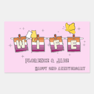 Sticker Rectangulaire Drapeau lesbien Sunset Wife Joyeux Anniversaire