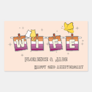 Sticker Rectangulaire Drapeau lesbien Sunset Wife Joyeux Anniversaire