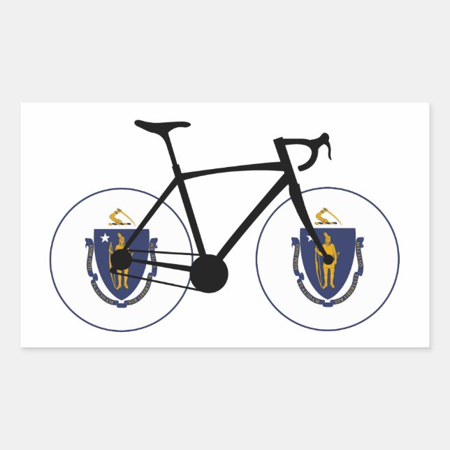 Sticker Rectangulaire Drapeau Massachusetts Cyclisme (Devant)
