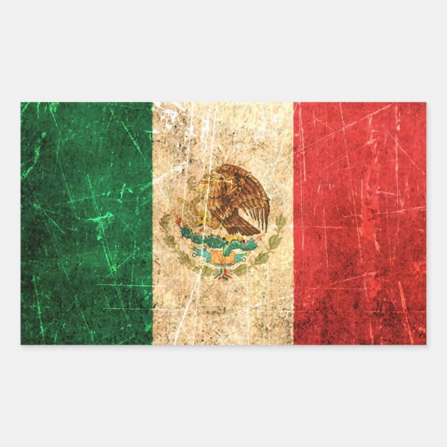 Sticker Rectangulaire Drapeau mexicain Vintage rayé et usé (Devant)