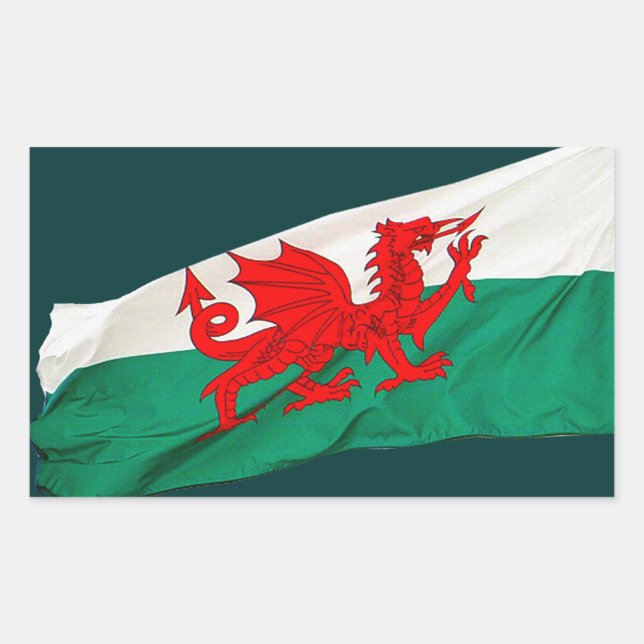 Sticker Rectangulaire Drapeau national du Pays de Galles, Le Dragon Roug (Devant)