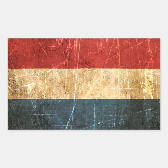 Sticker Rectangulaire Drapeau néerlandais Vintage rayé et usé (Devant)
