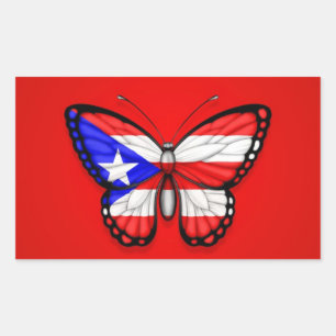 Sticker Rectangulaire Drapeau papillon Porto Rico en rouge