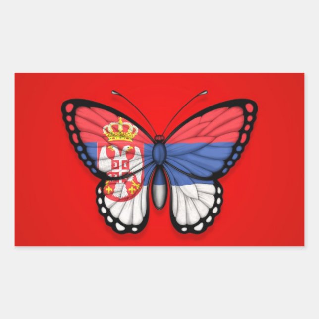 Sticker Rectangulaire Drapeau papillon serbe sur rouge (Devant)