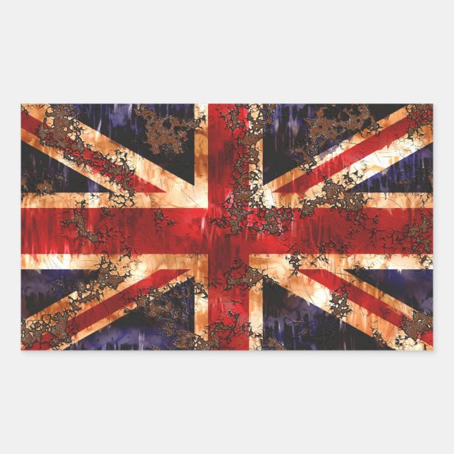 Sticker Rectangulaire Drapeau patriotique rouillé du Royaume-Uni (Devant)