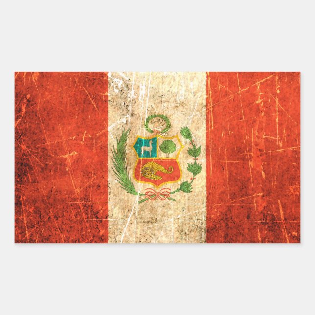 Sticker Rectangulaire Drapeau péruvien Vintage rayé et usé (Devant)