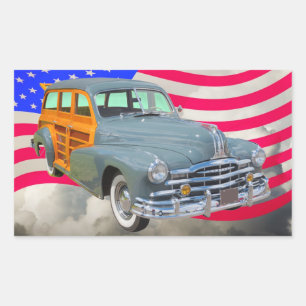 Sticker Rectangulaire Drapeau Pontiac Silver Streak Woody Et US 1948