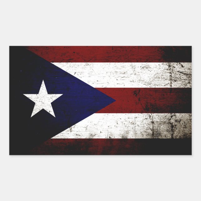 Sticker Rectangulaire Drapeau Porto Rico Black Grunge (Devant)