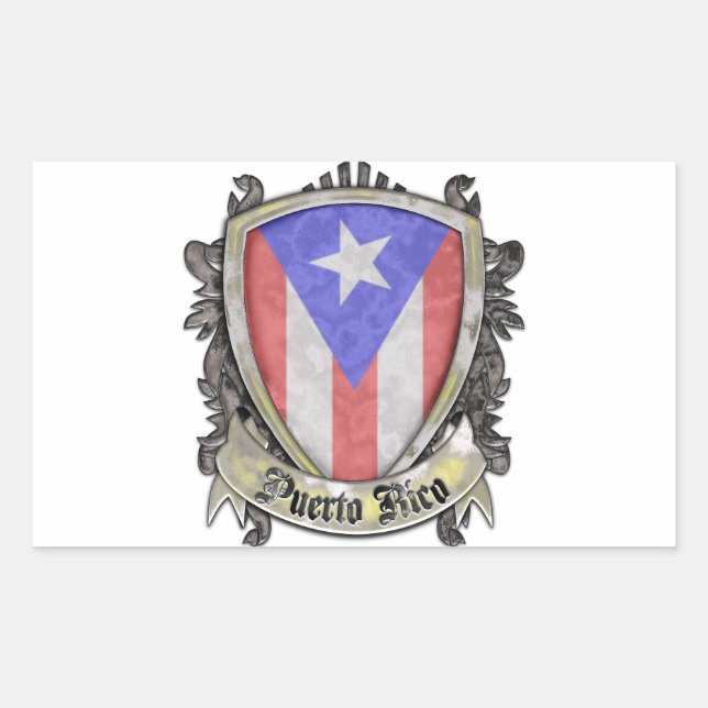 Sticker Rectangulaire Drapeau Porto Rico - Crest Shield (Devant)