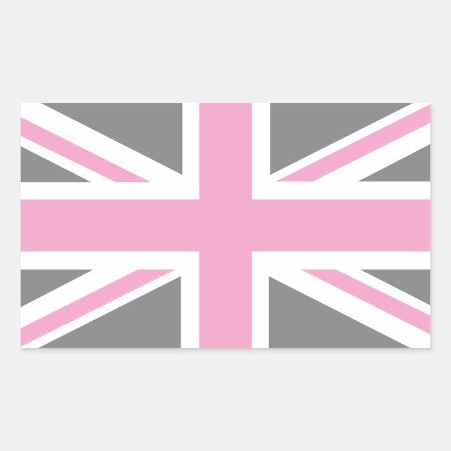 Sticker Rectangulaire Drapeau rose gris Union Jack britannique (UK) (Devant)