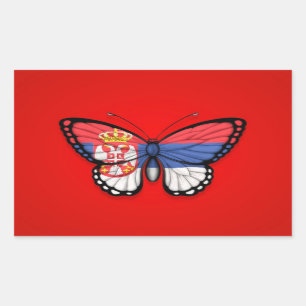 Sticker Rectangulaire Drapeau serbe de papillon sur le rouge