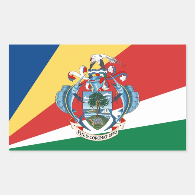 Sticker Rectangulaire Drapeau seychellois et armoiries, Seychelles (Devant)