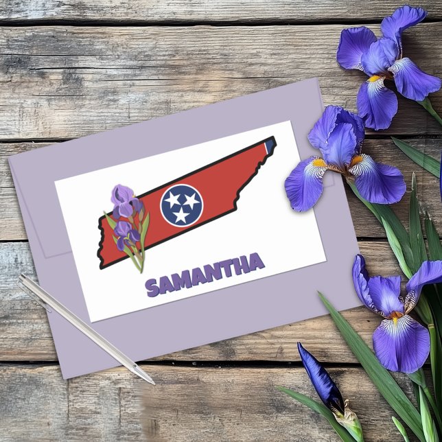 Sticker Rectangulaire Drapeau Tennessee et fleur pourpre Iris texte pers (Créateur téléchargé)
