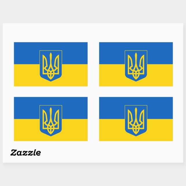 Sticker Rectangulaire Drapeau ukrainien avec armoiries (Feuille)