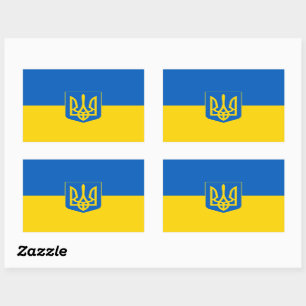Sticker Rectangulaire Drapeau ukrainien avec armoiries