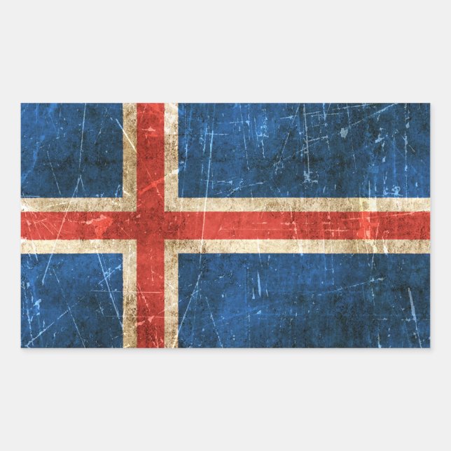 Sticker Rectangulaire Drapeau vintage de l'Islande (Devant)