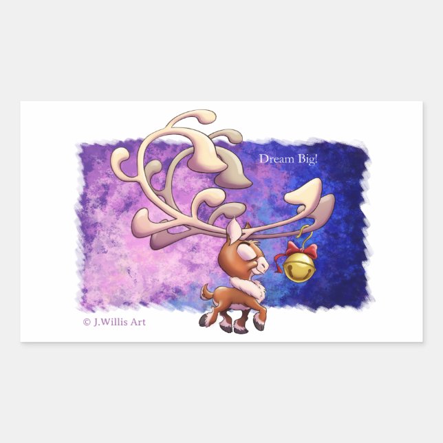 Sticker Rectangulaire DREAM BIG CHRISTMAS REINDEER par Jeff Willis Art (Devant)