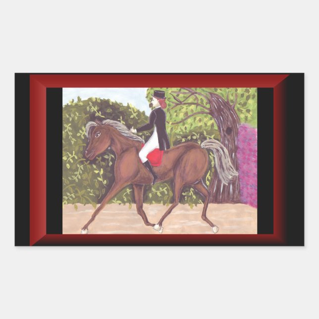 Sticker Rectangulaire Dressage Horse Anglais style équitation autocollan (Devant)