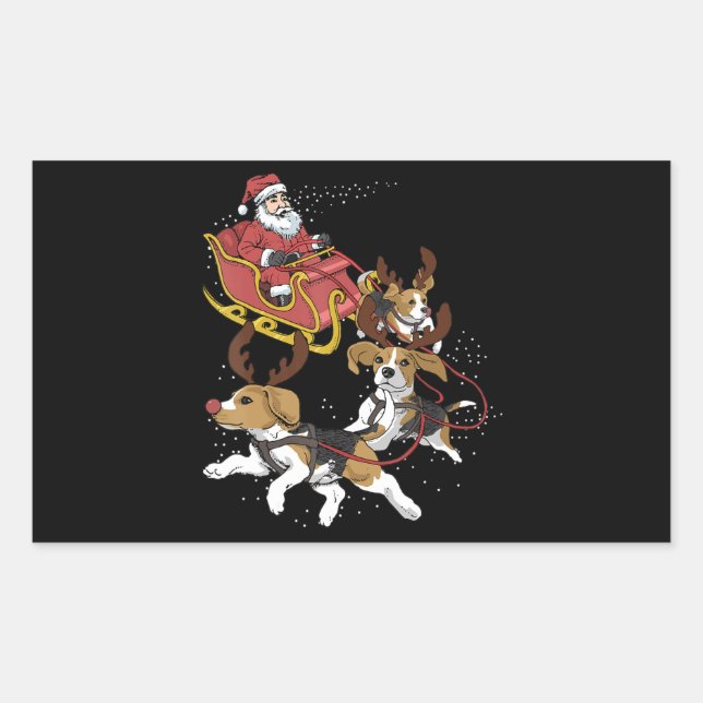 Sticker Rectangulaire Drôle Beagle chien cadeau de Noël pour Amoureux de (Devant)