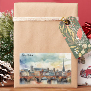 Sticker Rectangulaire Dublin Ireland City Silhouette Aquarelle Peinture