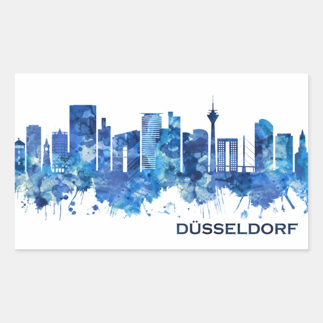Sticker Rectangulaire Dusseldorf Allemagne Skyline Blue (Devant)