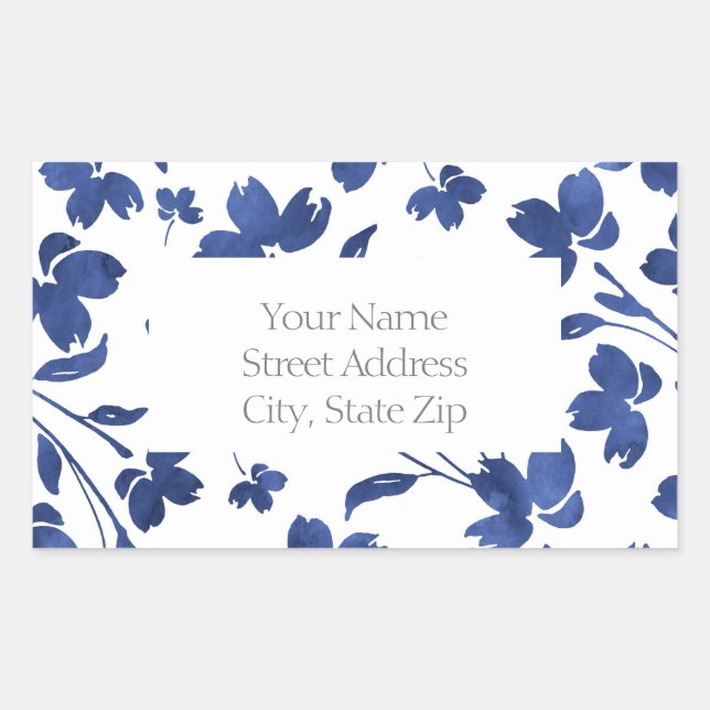 Sticker Rectangulaire Eau d'Indigo - tiges de fleurs (Devant)