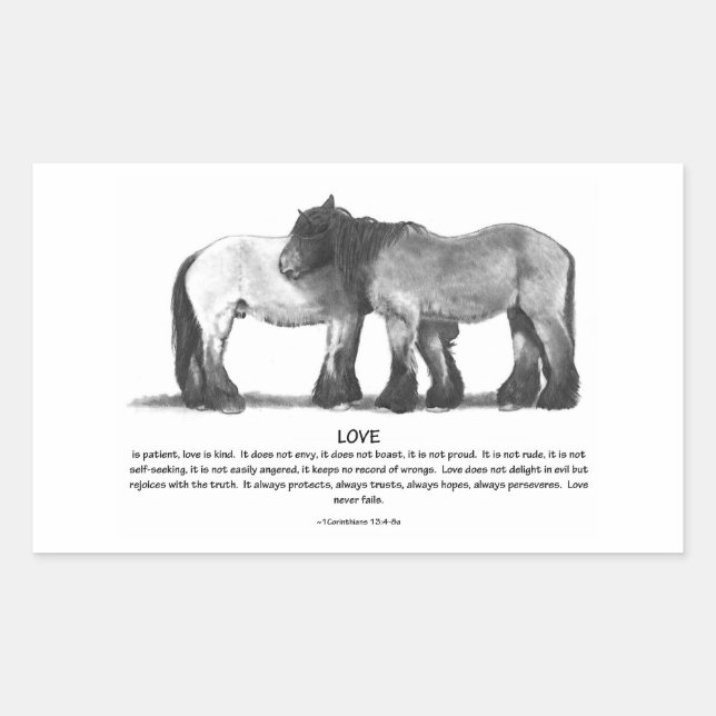 Sticker Rectangulaire Ébauche de chevaux au crayon : Versets bibliques s (Devant)