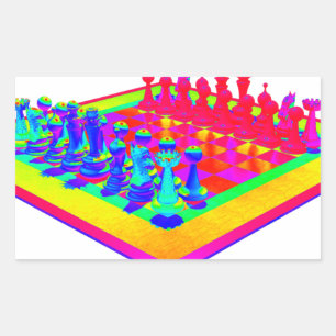 Sticker Rectangulaire Échecs psychédéliques et pièces d'échecs