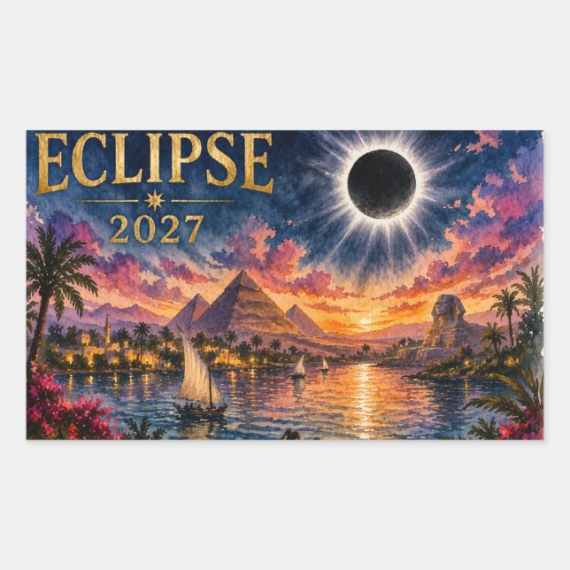 Sticker Rectangulaire Éclipse solaire totale de 2027 en Égypte (Devant)