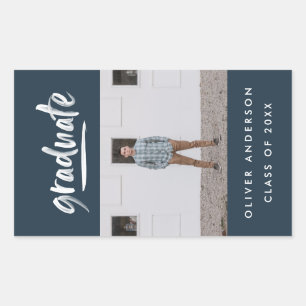 Sticker Rectangulaire Écriture verte moderne photo marine bleu graduatio