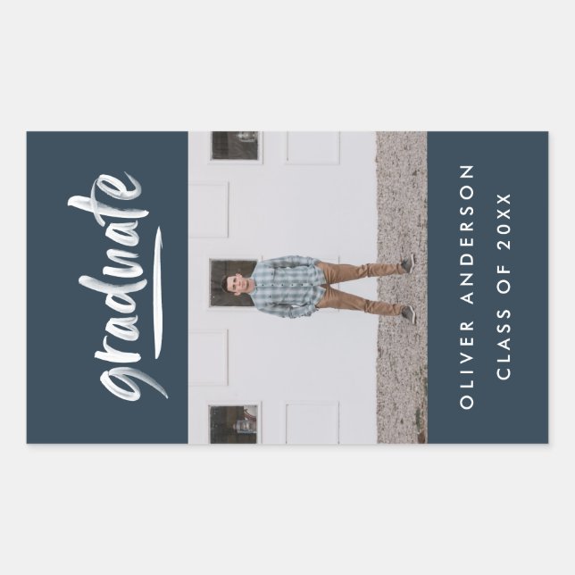 Sticker Rectangulaire Écriture verte moderne photo marine bleu graduatio (Devant)