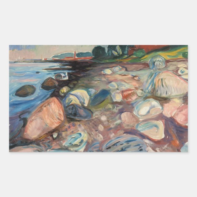 Sticker Rectangulaire Edvard Munch - Rive avec Maison Rouge (Devant)