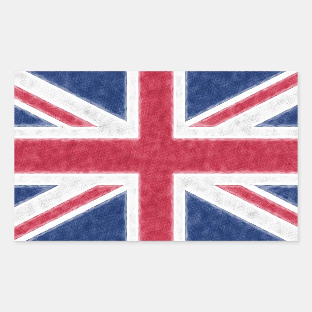 Sticker Rectangulaire Effet Esquisse couleur UK Drapeau Union Jack (Devant)