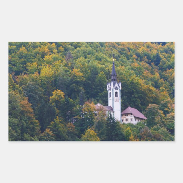 Sticker Rectangulaire Eglise dans une forêt tropicale en Slovénie (Devant)