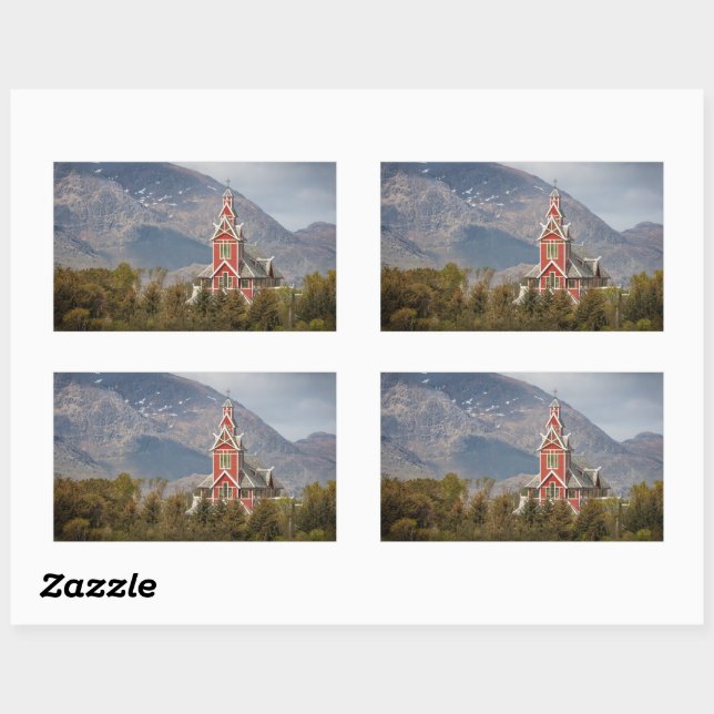 Sticker Rectangulaire Église de Buksnes Lofoten (Feuille)