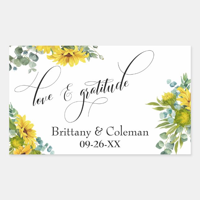 Sticker Rectangulaire Elégant amour et Gratitude tournesol Eucalyptus (Devant)