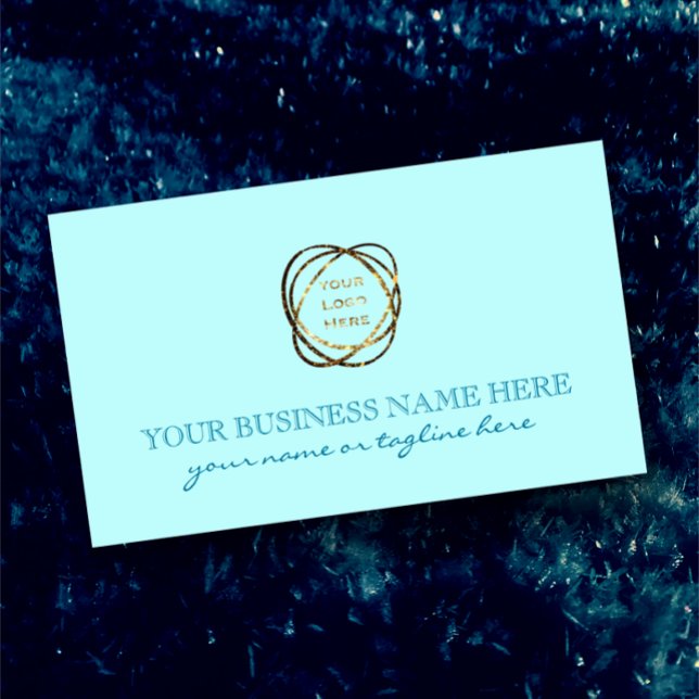 Sticker Rectangulaire Elégant Aqua Turquoise Ajouter Logo d'entreprise P (Personalize this fresh ice aqua teal sticker with your business logo and custom elegant script.)
