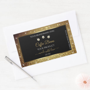 Sticker Rectangulaire Elégant Black Gold Parties scintillant produit Éti