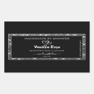Sticker Rectangulaire Élégant Black Silver Parties scintillant étoiles É