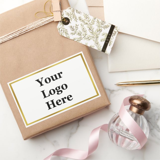 Sticker Rectangulaire Élégant Blanc et Or Votre logo ici Modèle (Cadeaux)