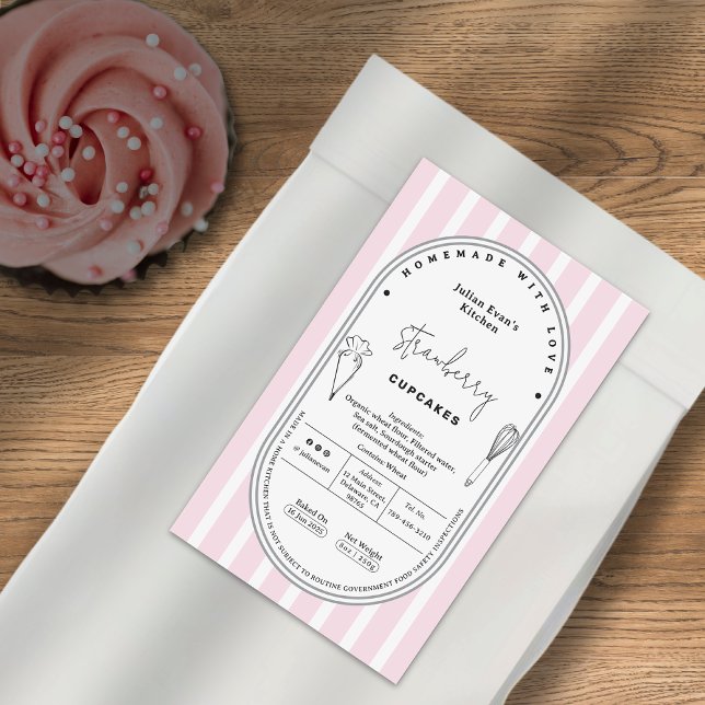 Sticker Rectangulaire Élégant Boulangerie Rose Boulangerie Boulangerie É (Elegant Blush Pink Stripe Bakery Cottage Law Label )