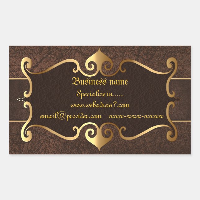 Sticker Rectangulaire Elégant brun avec cadre doré pour les entreprises (Devant)